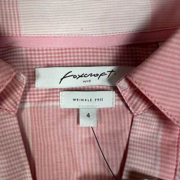 Foxcroft NYC Womens Size 4 Wrinkle Free Tunic Pink Gingham Blouse 3/4 Sleeve NWT - Picture 8 of 9